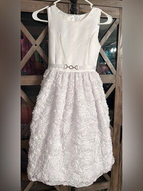 American Princess Elegant White Rosette Girls' Dress